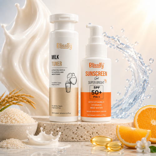 Blissify Milk Face Toner & Sunscreen Combo (100ml + 50ml) ) | Hydrating Toner + SPF Sun Protection for Glowing Skin