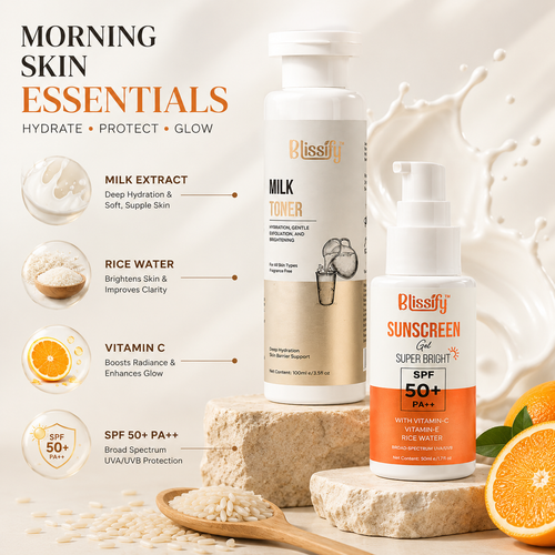Blissify Milk Face Toner & Sunscreen Combo (100ml + 50ml) ) | Hydrating Toner + SPF Sun Protection for Glowing Skin