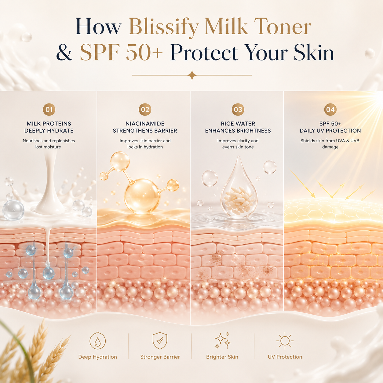 Blissify Milk Face Toner & Sunscreen Combo (100ml + 50ml) ) | Hydrating Toner + SPF Sun Protection for Glowing Skin