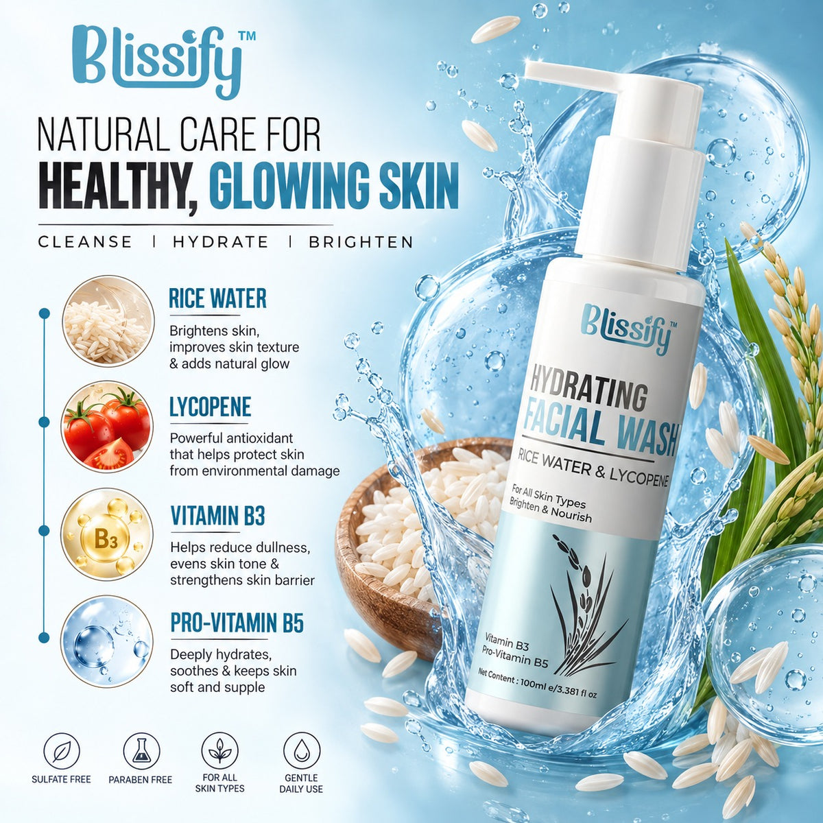 Blissify Rice Water Brightening Face Wash