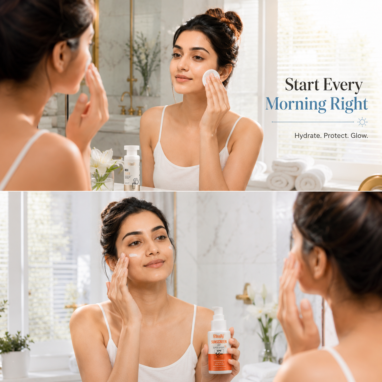 Blissify Milk Face Toner & Sunscreen Combo (100ml + 50ml) ) | Hydrating Toner + SPF Sun Protection for Glowing Skin