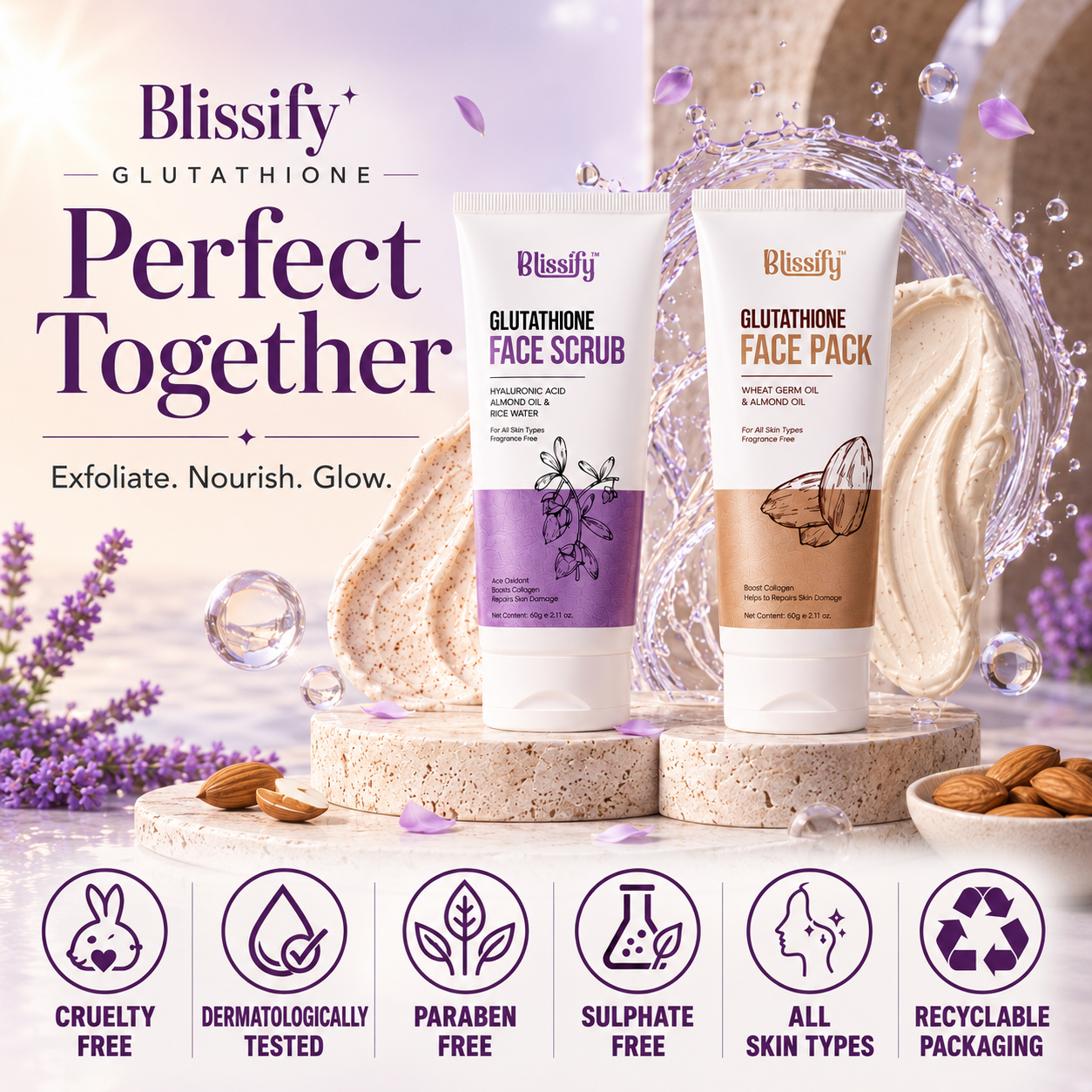 Blissify Glutathione Face Scrub & Face Mask Combo | Exfoliating, Brightening & Glow Skincare Kit